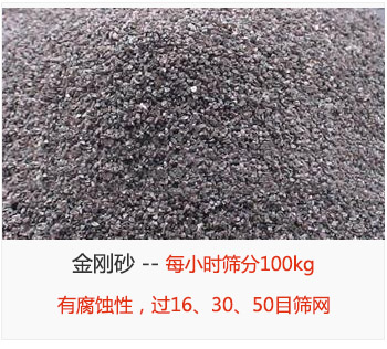 篩分金剛砂每小時100kg，有腐蝕性，過16、30、50目篩網