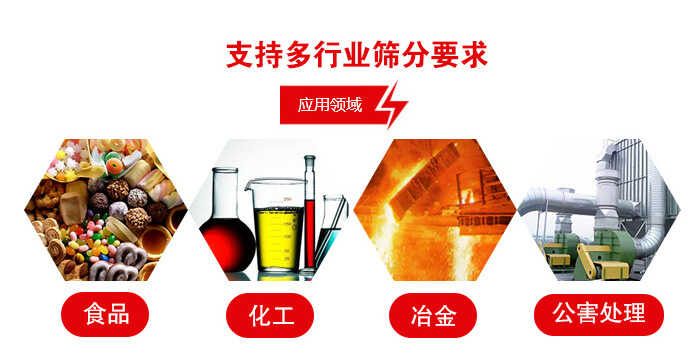 旋振篩適用的行業(yè):食品行業(yè),化工行業(yè),冶金行業(yè),公害處理等。